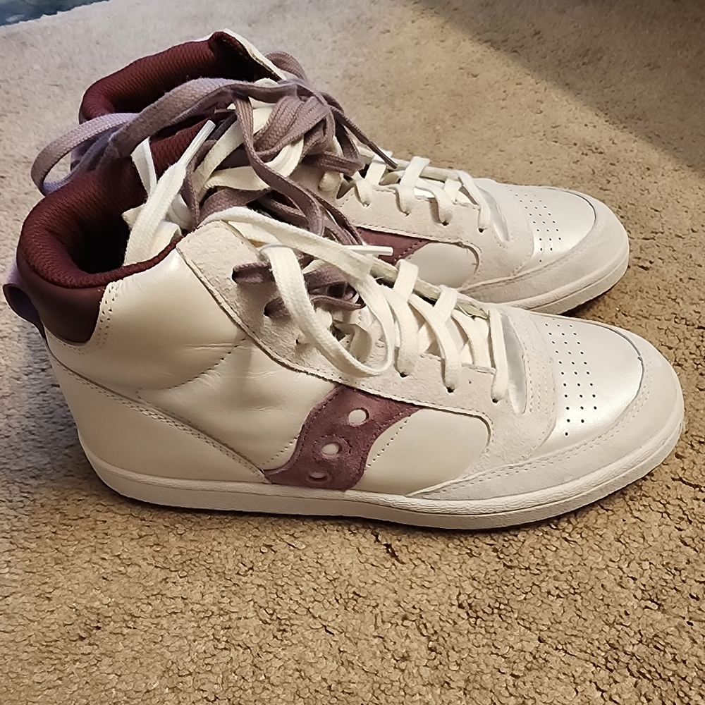 Saucony White and Burgundy High-Top Sneakers